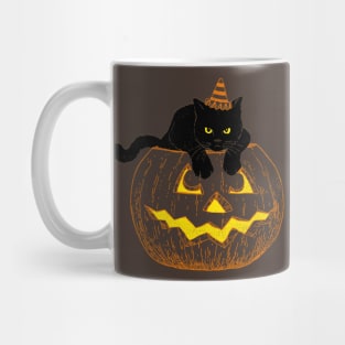 Cat in Jack-o-Lantern Dark Mug